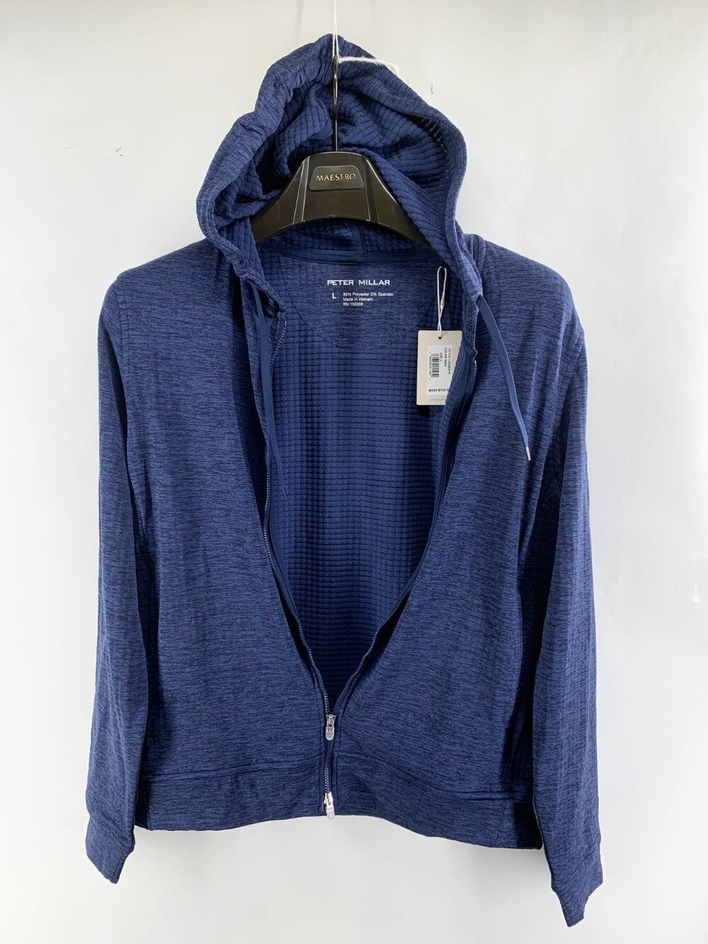 PETER MILLAR Maven Performance Hoodie Large Navy Full Zip Golf Tennis NWT $155